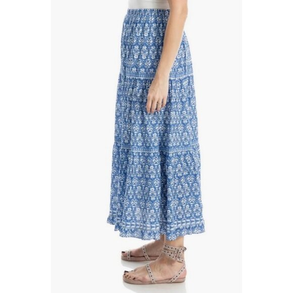 💕MAX STUDIO💕 Tiered Cotton Blend Maxi Skirt Blue White Paisley Panache XL NWT - Picture 2 of 4